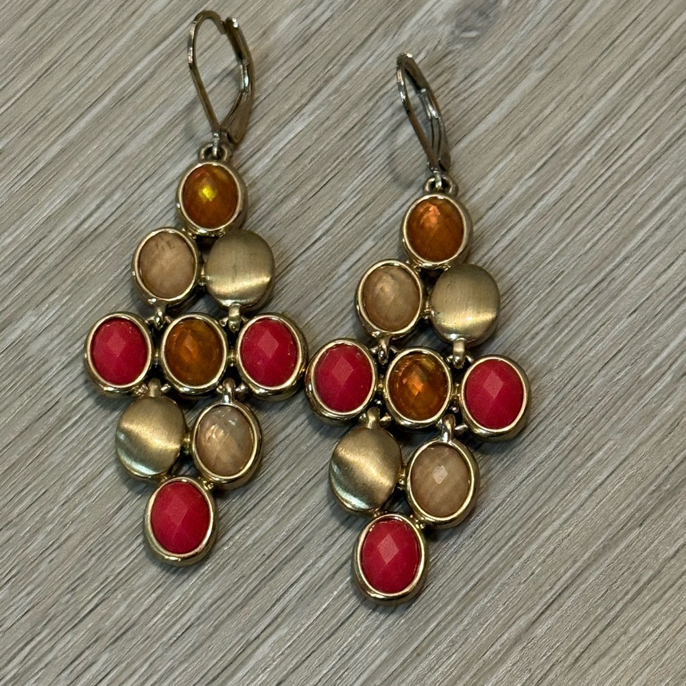 Gold and Red Dangle Earrings